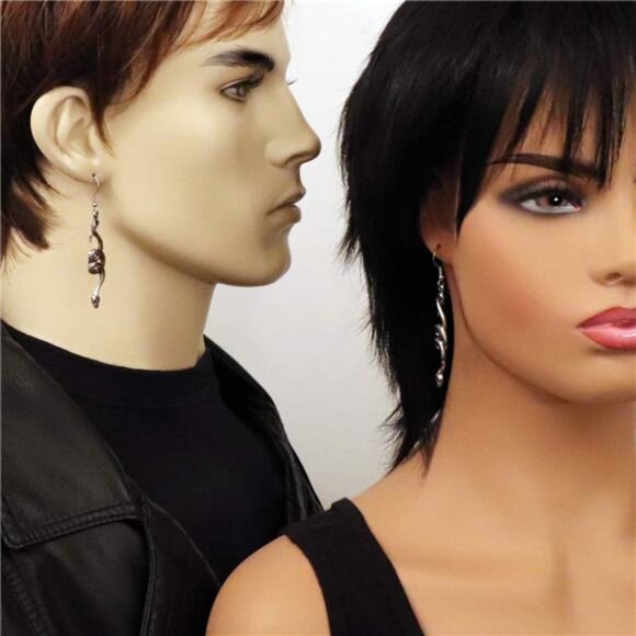 Silver Pewter Coiled Snake Dangle Earrings Serpent Design Hypoallergenic Jewelry - Picture 2 of 8